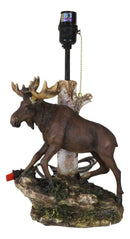 Rustic Country Bull Moose Grand Elk By Birch Tree Desktop Table Lamp With Shade