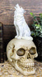 Gothic Full Moon Howling White Wolf Sitting On Graveyard Macabre Skull Figurine