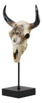 Large Alpha Wolf Spirit Totem On Buffalo Bull Skull Stake Statue 17.5"Tall
