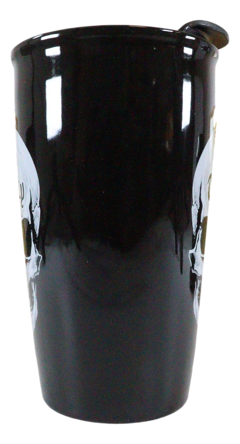 Ebros Gothic Macabre Dead Thirsty Sinister Skull Ceramic Travel Coffee Mug Cup W/ Lid - Ebros Gift