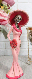 Ebros Gift Day of The Dead DOD Skeleton Lady Rosa with Pink and Red Cocktail Gown Figurine 8.25" Tall Sugar Rose Flower Fashion Diva Statue