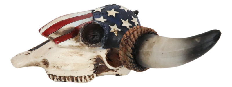 Western Rustic Patriotic USA Flag Steer Bull Cow Skull Decorative Trinket Box