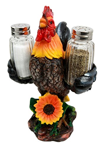 Farm Barnyard Rooster Salt Pepper Shakers Holder Figurine Spice To Cro ...