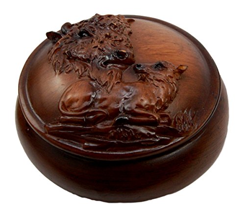 Ebros Rustic Faux Wood Wild Buffalo Bison Rounded Jewelry Box Figurine Collectible
