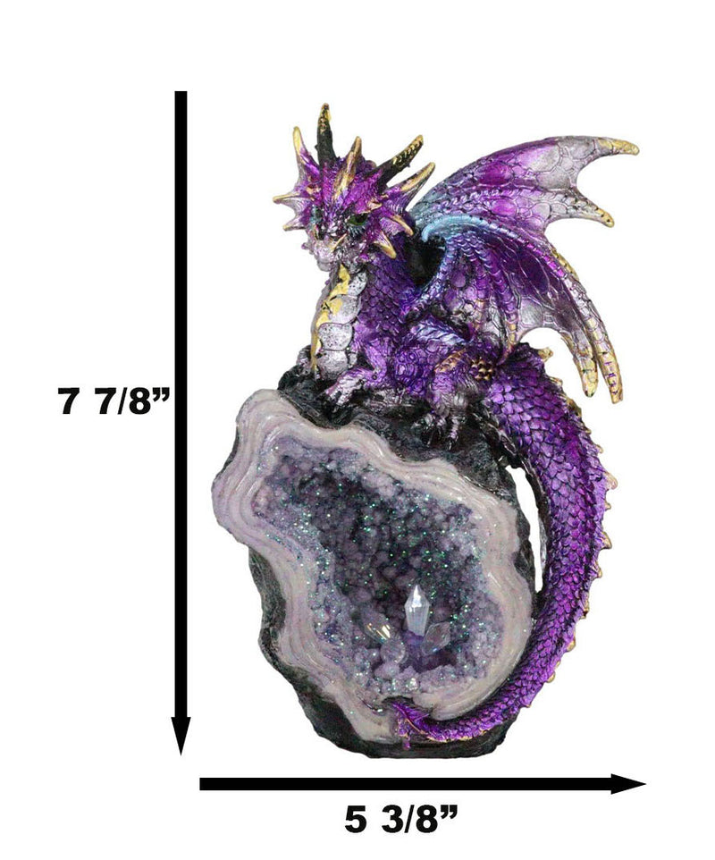 Space Purple Iridescent Dragon On Faux Geode Rock Quartz Crystal Cove Figurine