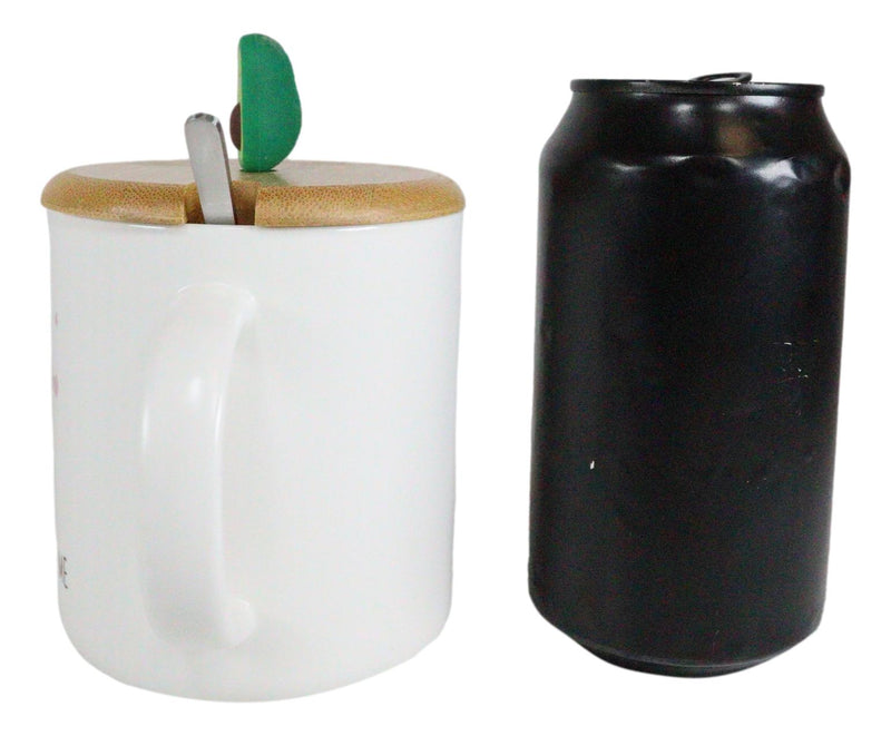 Pack Of 2 You Complete Me Avocado Hearts Ceramic Coffee Mug W/ Spoon And Lid Set