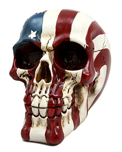 Ebros Patriotic US American Flag Star Spangled Banner Skull Decorative Figurine 5.5"Long Macabre Collectible Statue Historical Pride And Prejudice Freedom Decor of Skulls or Halloween Themed Sculpture