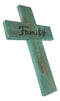 Rustic Western Family Vintage Green Distressed Wood Wall Cross Decor Plaque