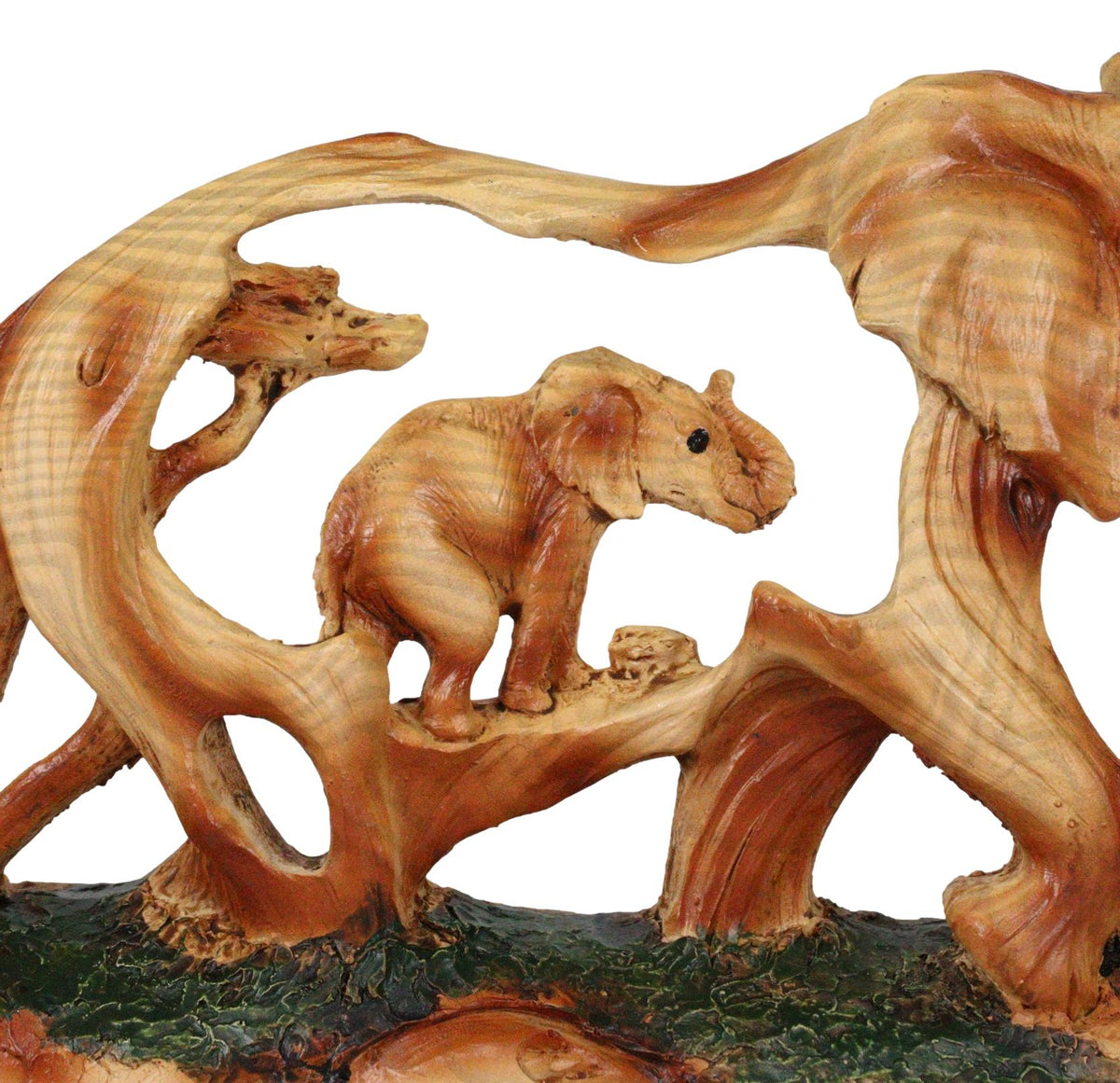 Faux Wood Elephant Family Migration Elephant Walking With Baby Calf Statue 7"L - Ebros Gift
