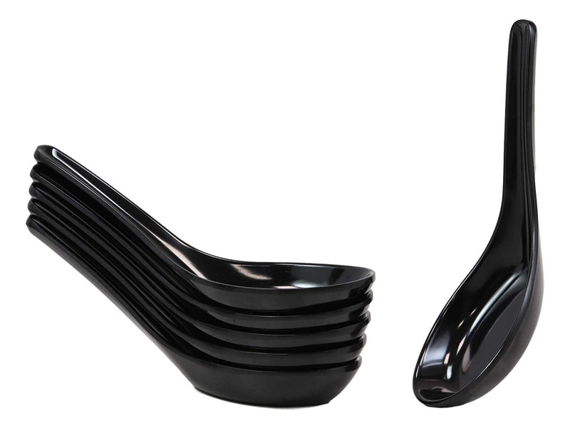 Glossy Black Melamine Soup Spoons Pack Of 6 Set Restaurant Supply Food Spoon