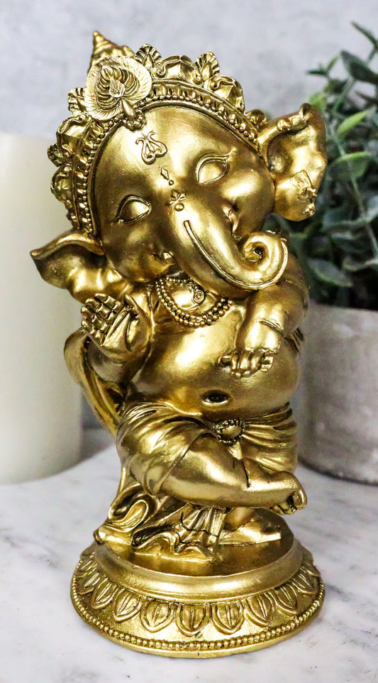 Ebros Hindu Elephant God Ritual Dancing Ganesha Golden Statue 6" H Deity of Arts Wisdom and Knowledge Decor Figurine (Dancing Ganesh) - Ebros Gift