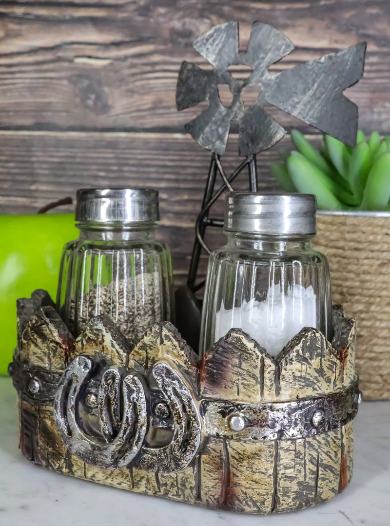 Rustic Country Farm Windmill Outpost With Horseshoes Salt And Pepper Shakers Set