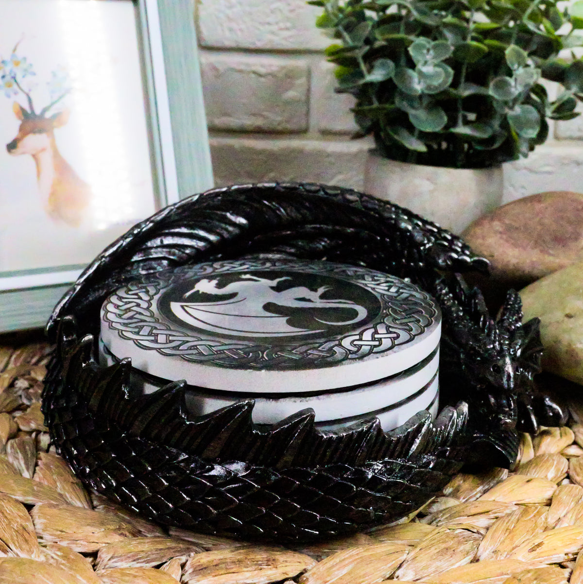 Ebros Medieval Hour Of The Dragon Coaster Set 6.5"L Holder With Four Coasters - Ebros Gift