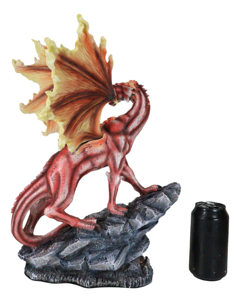 Ebros Large Red Magma Lava Smaug Dragon On Volcanic Rock Statue Fantasy Home Decor