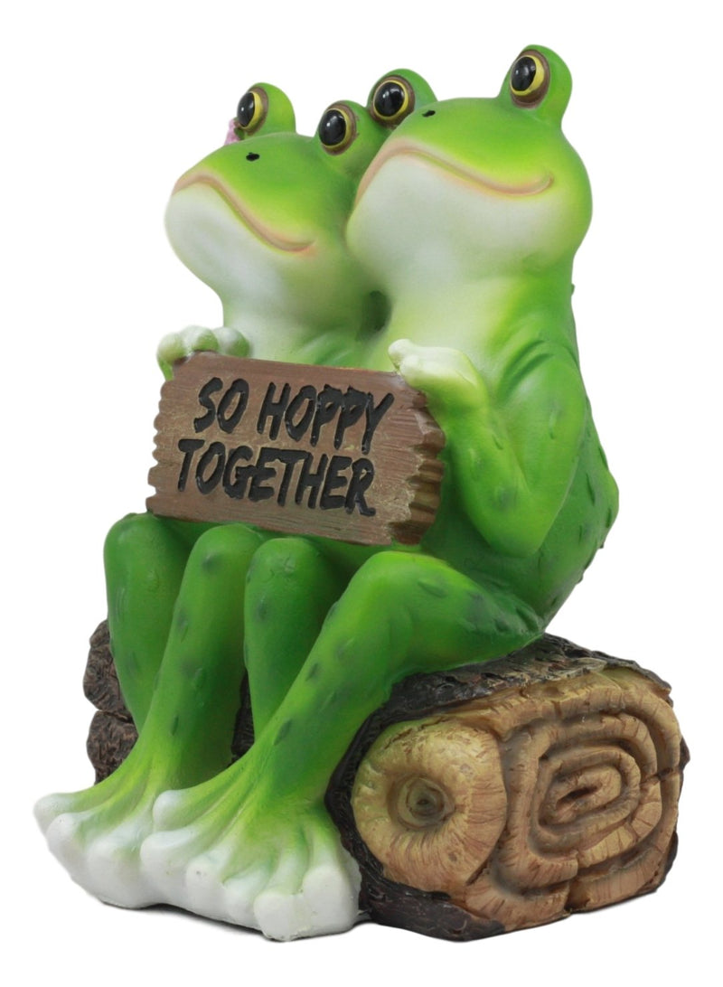 Ebros Romantic Wedding Frog Couple Sitting On Wooden Log Statue "So Hoppy Together" Frog Lovers Figurine Collectible Eternal Happiness Sculpture
