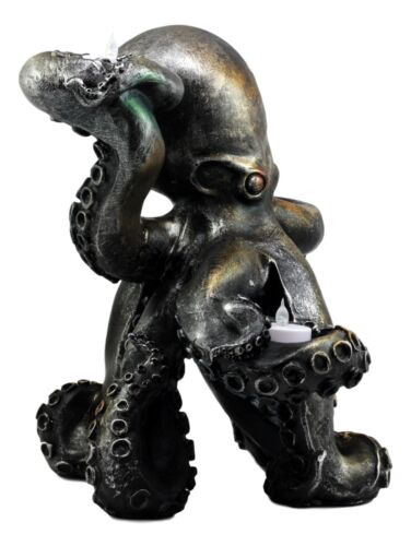 Large Rustic Bronze Deep Ocean Octopus Candle Holder Statue Kraken Sea Monster