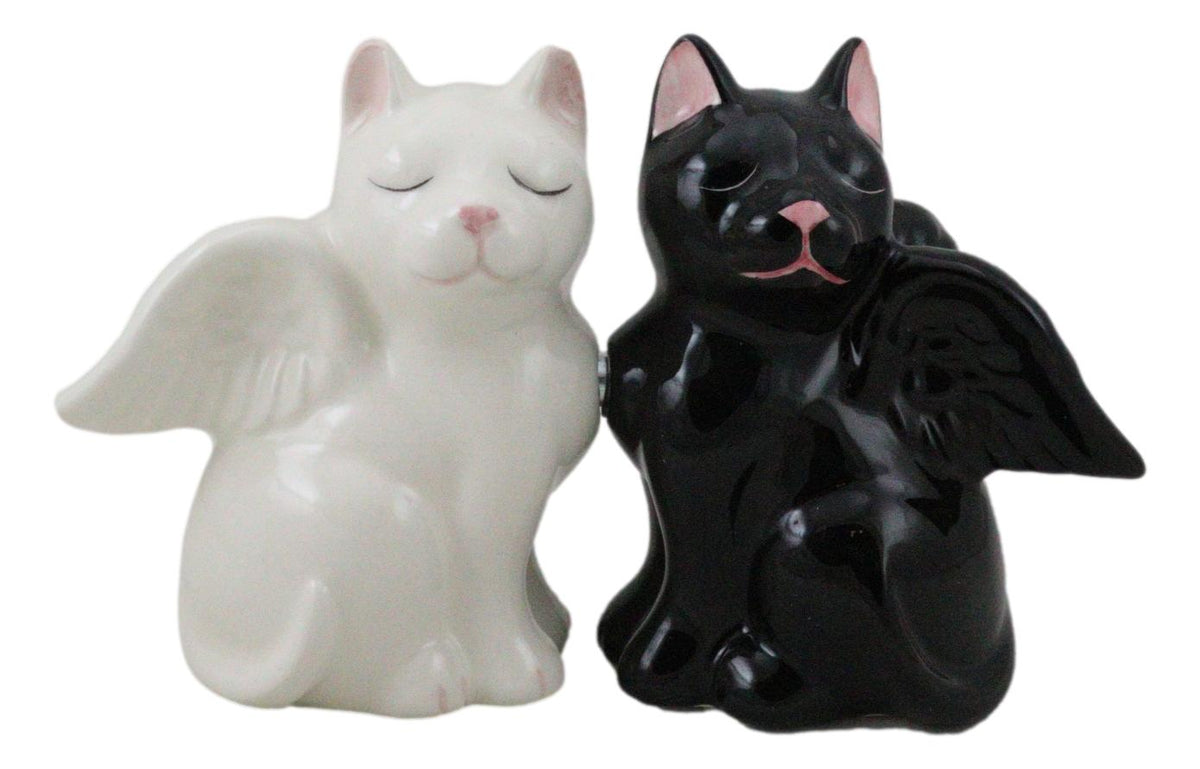 Ceramic Black White Angel Kitty Cats Devil Or Angel Salt And Pepper Shakers Set