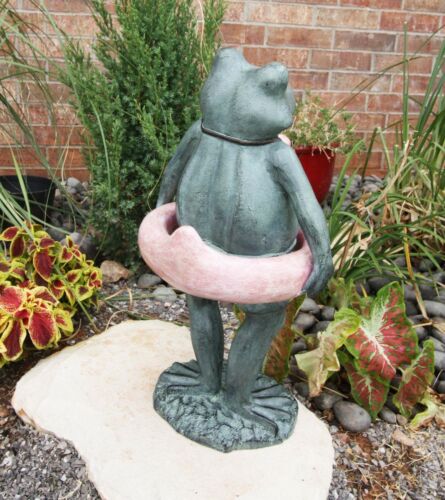 Large Verdi Green Aluminum Beach Tourist With Duck Float Frog Garden Statue 20"H