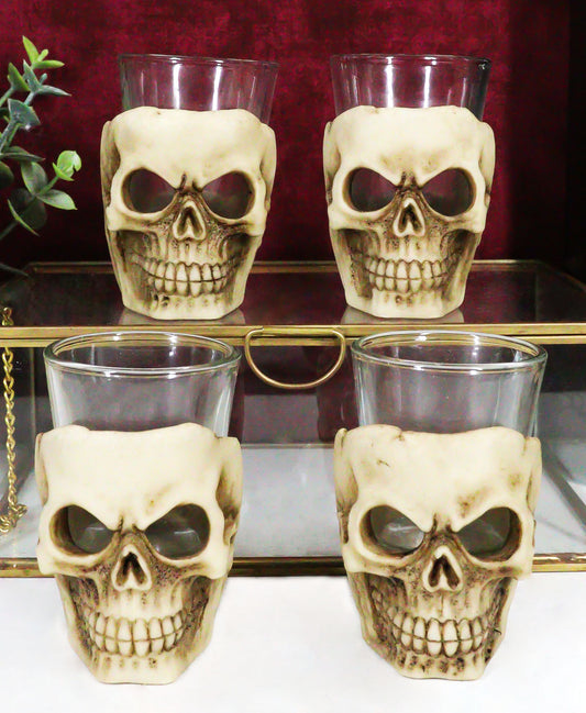Skull Shot Glass Set of 4 Shot Glasses Great for Whiskey Vodka Tequila or Scotch - Ebros Gift