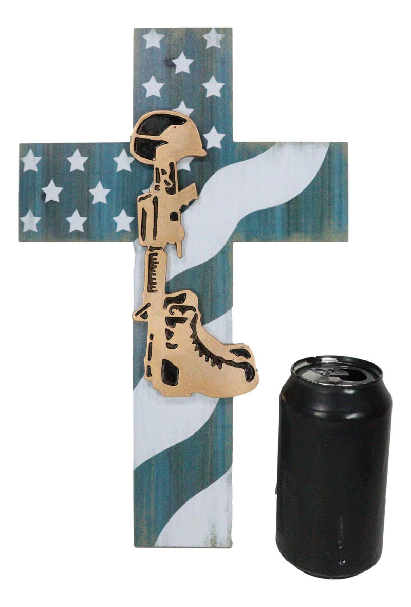 Western USA Flag Military Patriotic Fallen Soldier Boot Rifle Helmet Wall Cross