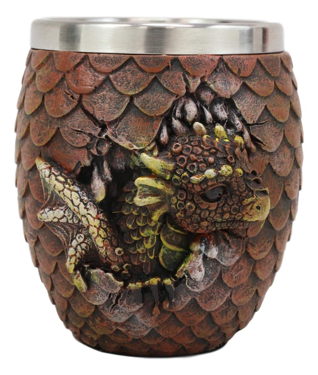 Ebros Medieval Khaleesi's Elemental Dragon Colorful Scale Egg With Hatching Wyrmling Small Coffee Tea Mug Cup 3.75" High Fantasy GOT Themed Dungeons And Dragons Drinking Cups (Set of 2 Red And Blue)