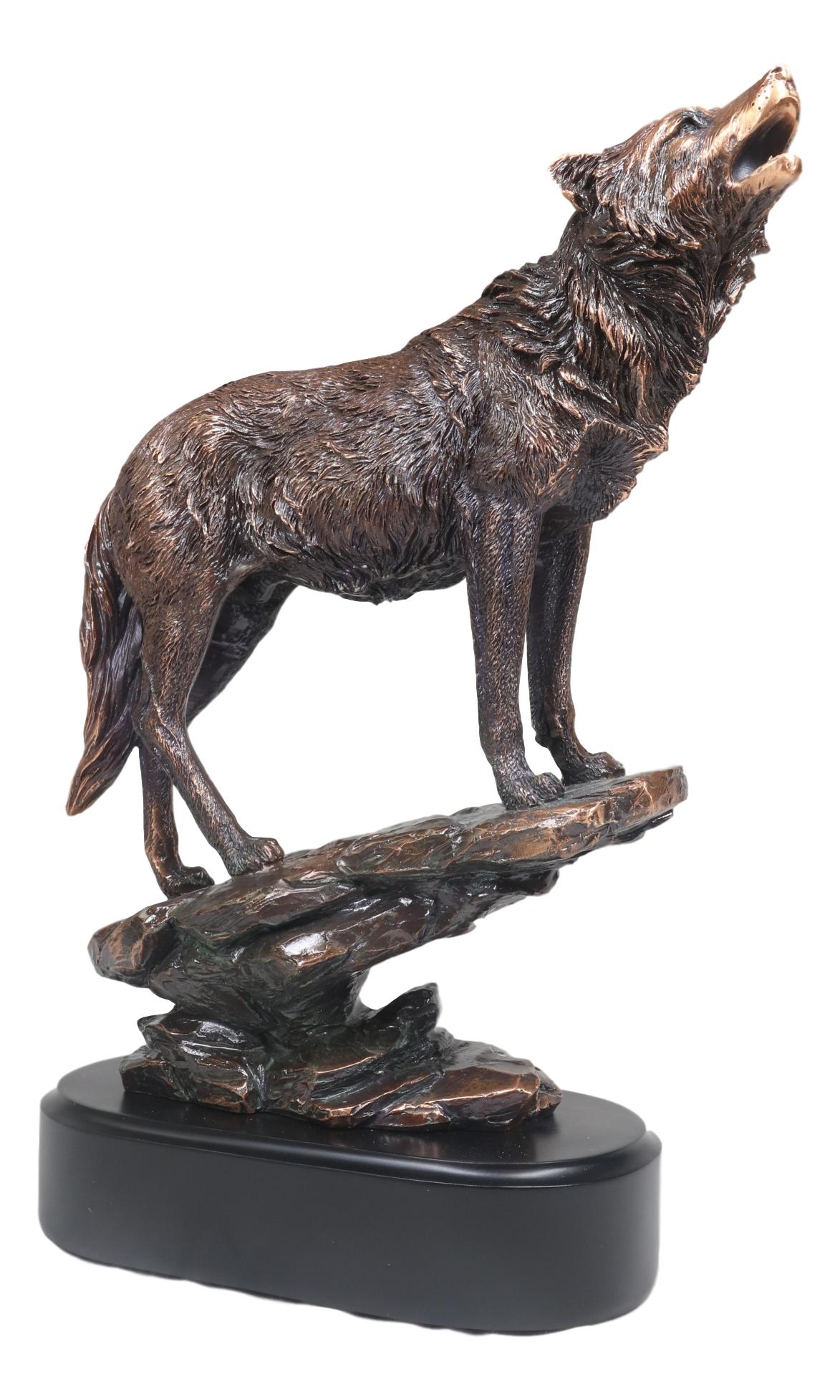 Midnight Moon Howling Alpha Gray Wolf Statue In Bronze Electroplated Finish - Ebros Gift