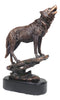 Midnight Moon Howling Alpha Gray Wolf Statue In Bronze Electroplated Finish