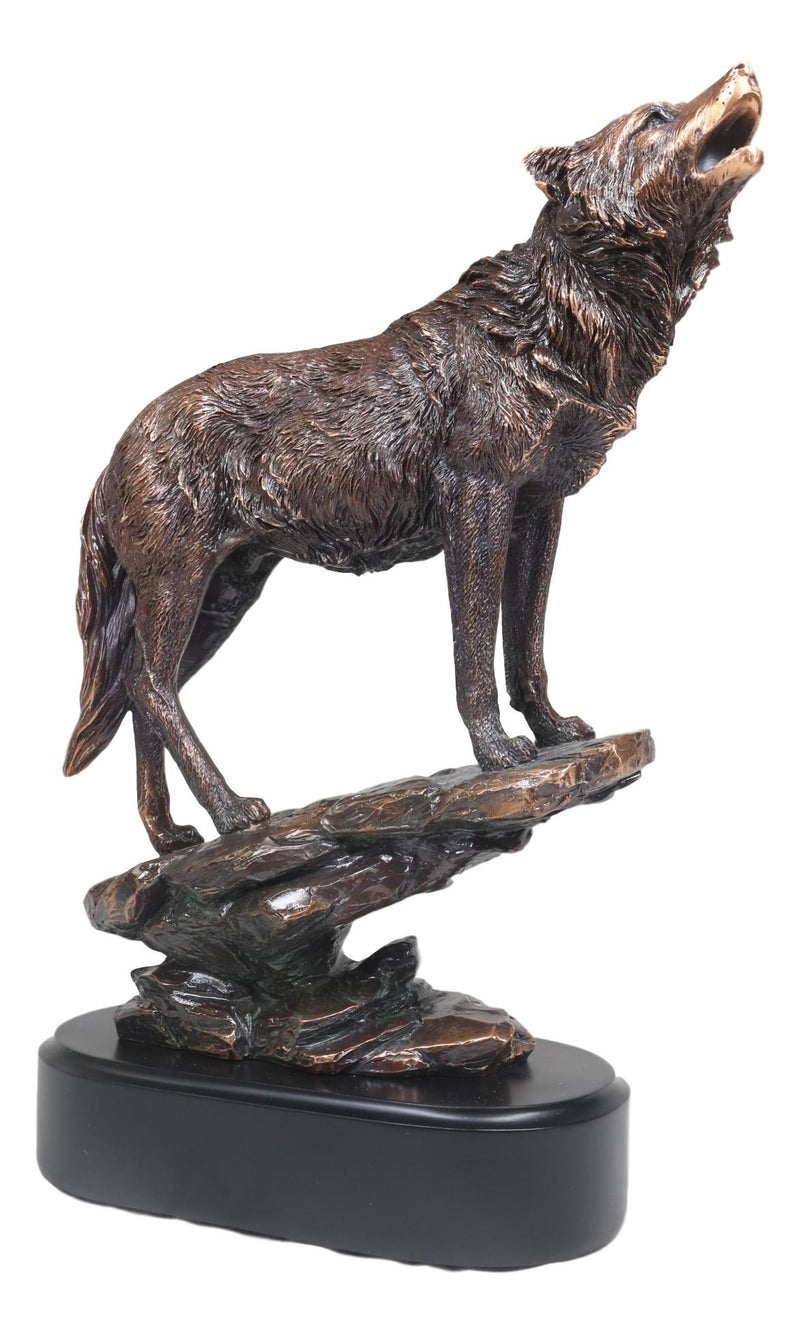 Midnight Moon Howling Alpha Gray Wolf Statue In Bronze Electroplated Finish