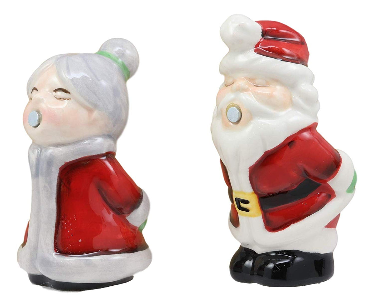 Ebros Kissing Mr And Mrs Santa Claus Couple Magnetic Salt And Pepper Shakers Set - Ebros Gift