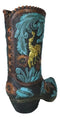 Turquoise Floral Scroll Lace W/ Rearing Horse Cowboy Boot Vase Planter Figurine