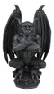 Ebros 12"H Gothic Horned Bulldog Gargoyle W/ Large Wings Crouching On Pedestal Statue