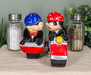 Patriotic Biker Couple Riding Motorcycle and Side Car Rig Salt Pepper Shakers