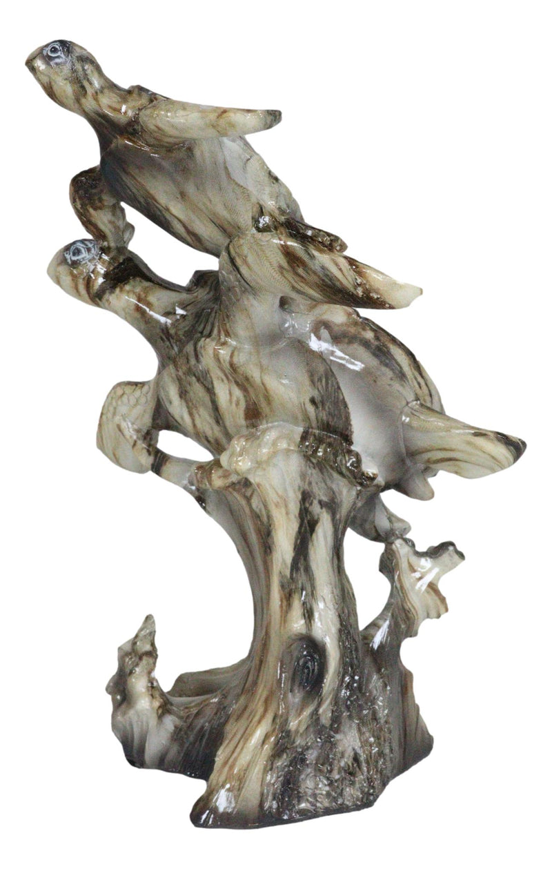 Marine Giant Sea Turtle With Hatchling Baby Riding Current Faux Marble Figurine