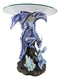 Elemental Frozen Ice Mother Dragon With Hatchling Baby Sculptural Side End Table