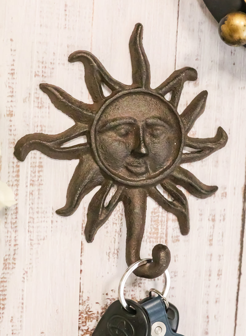 Pack Of 2 Cast Iron Western Rustic Belenos Sun God Shaped Wall Coat Hooks Decor