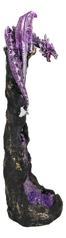 Purple Dragon On Geode Rock Gemstone Quartz Pillar Incense Burner Figurine