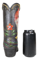 Western Country Floral Rooster Faux Tooled Leather Cowboy Boot Vase Figurine