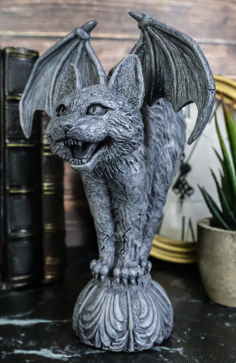 Bizarre Gothic Bat Winged Vampire Cat Gargoyle Statue 7"H Stoic Feline Guardian