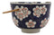 Ebros White Cherry Blossoms Sakura Mosaic Style Blue Ramen Udong Noodles 5" Diameter Bowl With Built In Chopsticks Rest and Bamboo Chopstick Set for Dining Soup Rice Meal Bowls Decor Kitchen