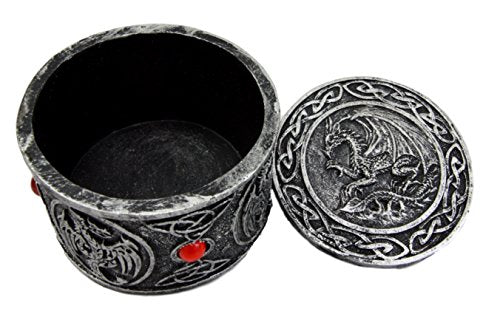 Ebros Gift Celtic Triad Red Gem Dragon Round Decorative Box Figurine 3.25"D