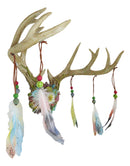 Rustic 12 Point Stag Deer Antlers Flowers And Feathers Rack Wall Hooks Plaque