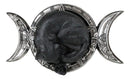Wicca Witchcraft Triple Moon Insignia With Sleeping Black Cat And Rose Figurine