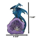 Armored Blue Dragon On Purple Quartz Faux Geode Crystal Cavern Rock Figurine