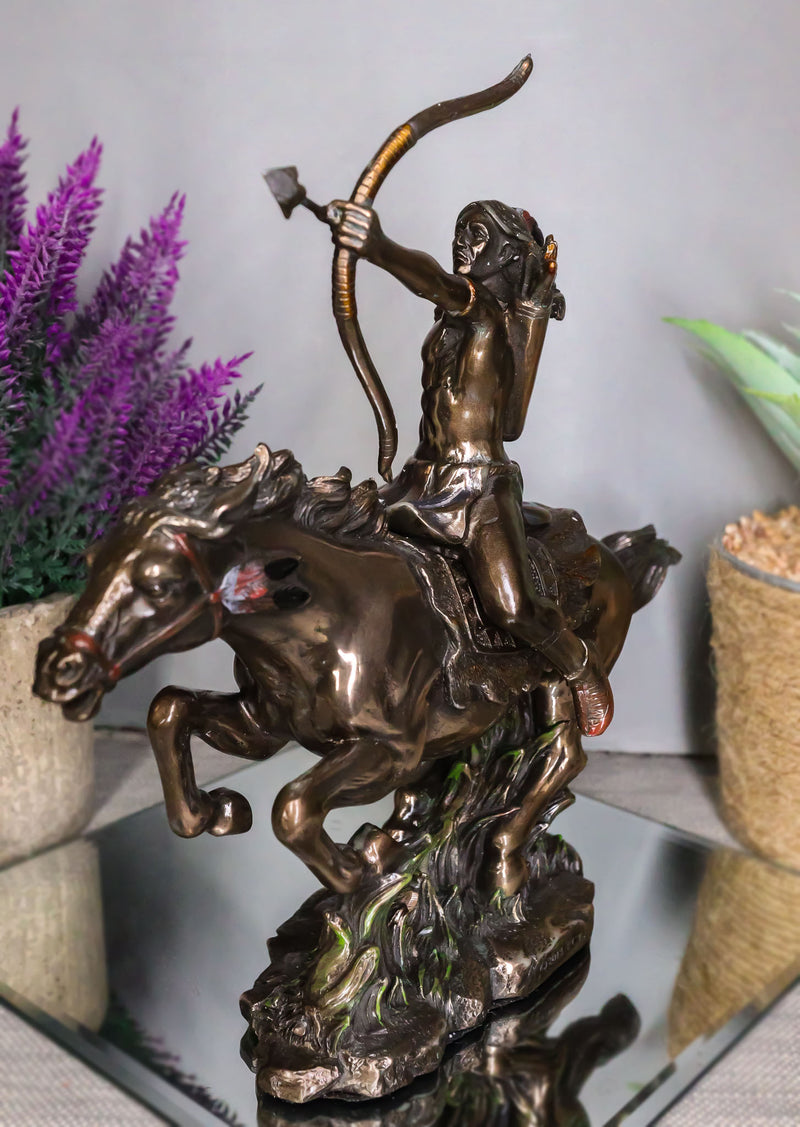 Ebros Tribal Native American Indian Chief Warrior with Eagle Roach Headdress On Horse with Shortbow and Arrow Statue 10" Long Indians Figurines and Statues Cultural Heritage Home Decor