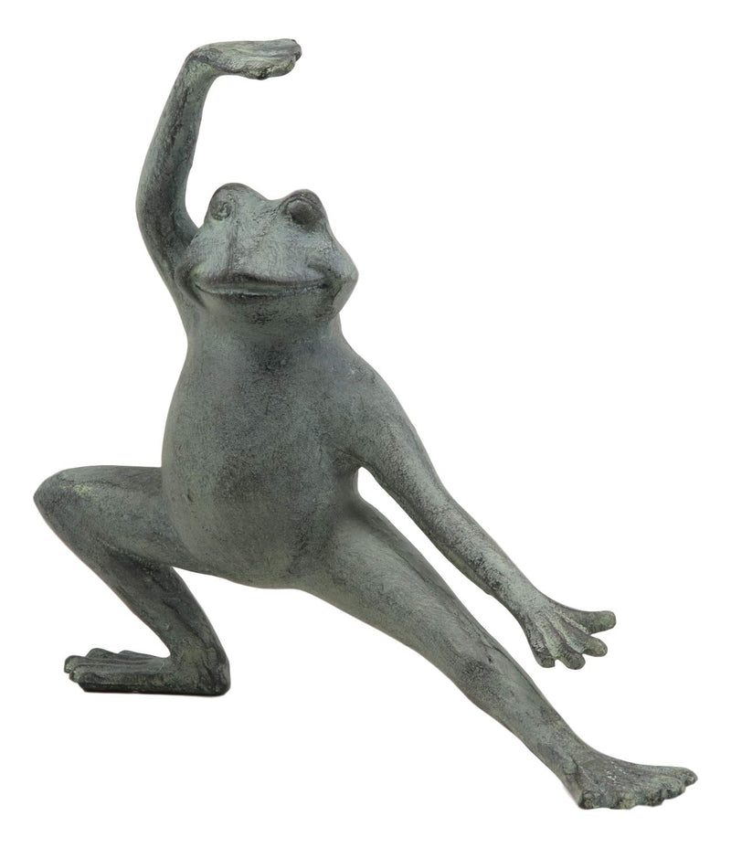 Ebros Gift Verdi Green Aluminum Metal Whimsical Tai Chi Kung Fu Frog Garden Statue Zen Feng Shui Martial Arts Frogs Home Garden Patio Pool Decorative Sculpture (Crouching Stance)