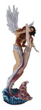 Large Goddess Mermaid Embracing With Heavenly Winged Angel By The Ocean Statue