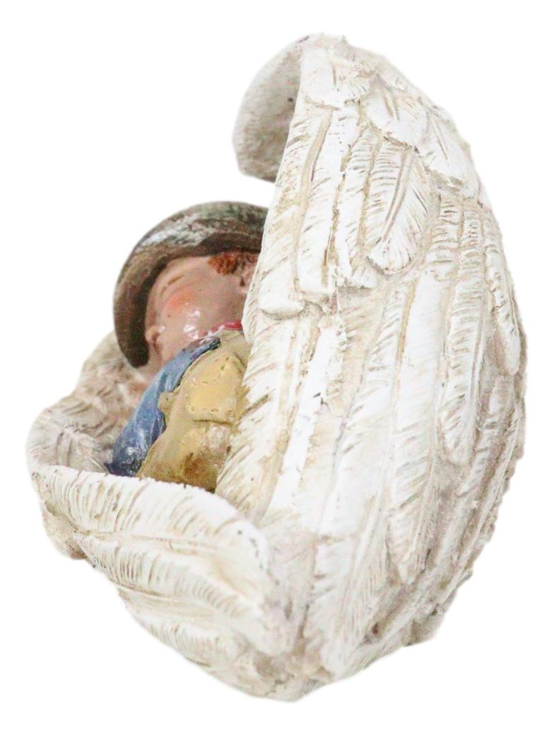 Rustic Western Cowboy Angel Baby Peacefully Sleeping In Giant Wings Figurine