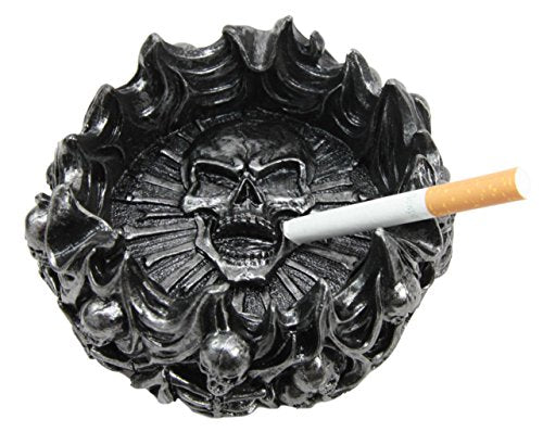 Ebros Gift Arch Devil Skull Face Fire Hell Bone Spiral Cigarette Ashtray Resin Figurine