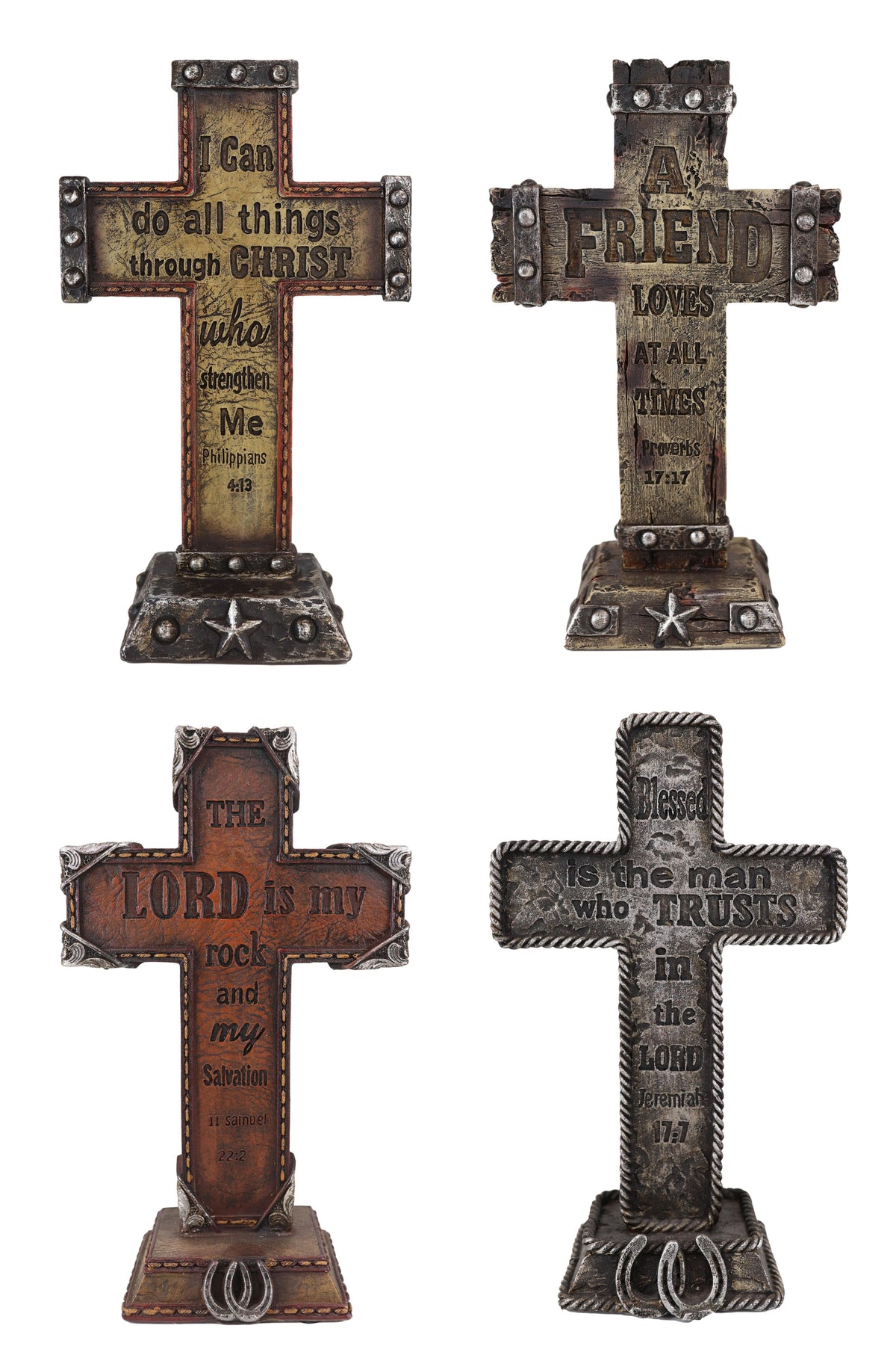 Pack Of 4 Rustic Western Inspirational Christian Bible Verses Standing Crosses