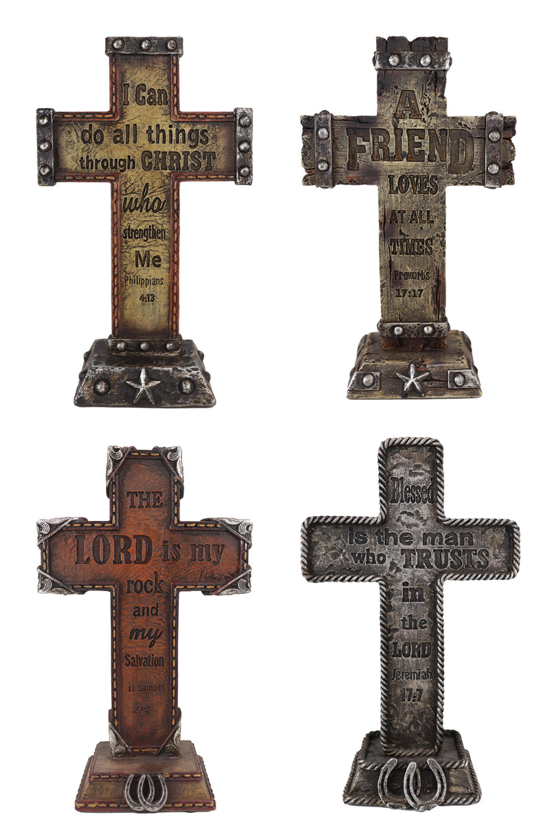 Pack Of 4 Rustic Western Inspirational Christian Bible Verses Standing Crosses